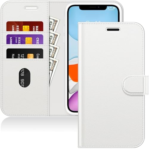 JETech Brieftasche Hülle für iPhone 11 6,1 Zoll, Stoßfestes PU Leder Magnetisches Flip Abdeckung mit Kartenhalter und Standfunktion (Weiß)