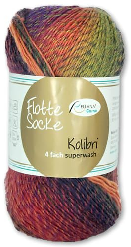 Frida's Wollhaus Rellana 100 g Flotte Socke Kolibri 4-fädig Sockenwolle 14 Farben (6215 | orange | pink | senf | lila | flieder)
