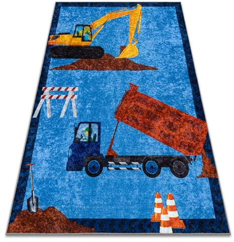 rugsx Kinderteppich JUNIOR 51827.803 LKW, Bagger für Kinder Anti-Rutsch - blau 200x290 cm
