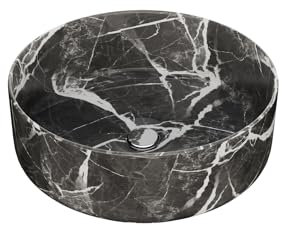LEMONBATH - Lavabo sobre Encimera de Cerámica Negro - Lavabo redondo para Mueble Baño con Válvula incluida - Medidas 35,5 x 35,5 x 11,5 cm - Lavabo Baño para poner encima de Mueble Baño