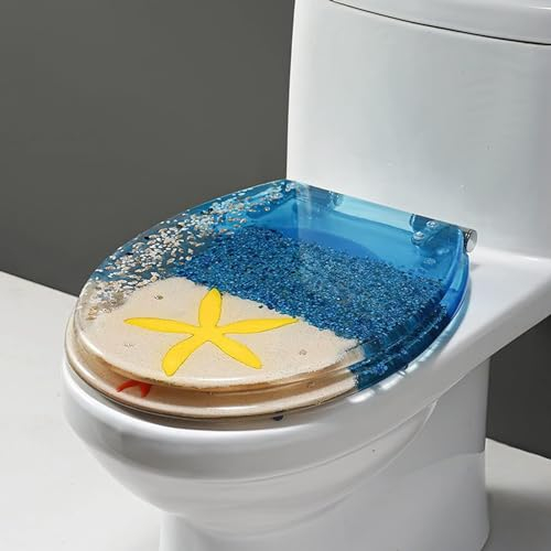 Brigtviee Toilettensitz Glitzer WC Sitz Toilettendeckel, Antibakterielle Klodeckel Deckel Transparent Polyresin Toilettensitz 42 X 36 cm, Klobrille Einfache Montage,d
