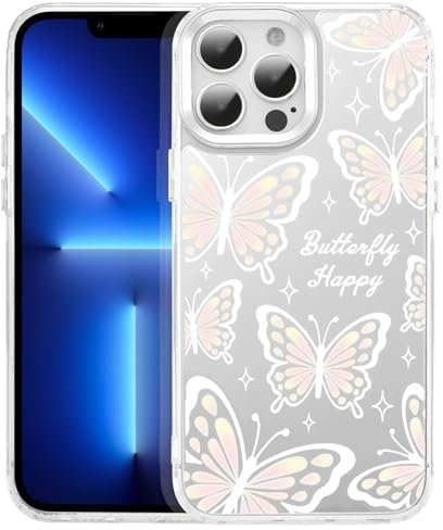 ZCDAYE Aesthetic Case for iPhone 13 Pro Max, Cute Butterfly Pattern Mirror Design Selfie Reflective Back iPhone 13 Pro Max Case, Shockproof Soft TPU Cover for Women Girls,Cute Butterfly