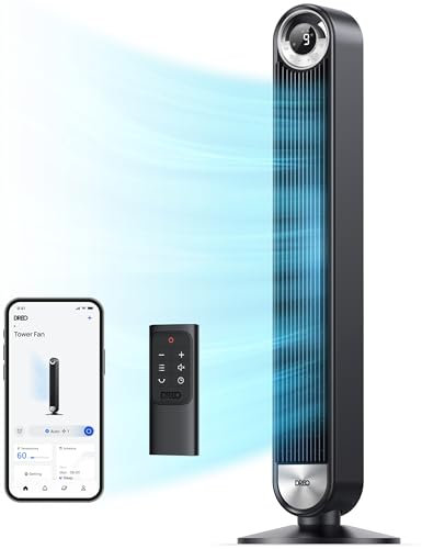 Dreo Smart Tower Ventilatoren für Zuhause, 90° Oszillierender Ventilator Schlafzimmer Innen, Sprachsteuerung Boden mit 12H Timer, 42 Zoll Leise blattlos Stehendes LED-Display, 9 Geschwindigkeiten