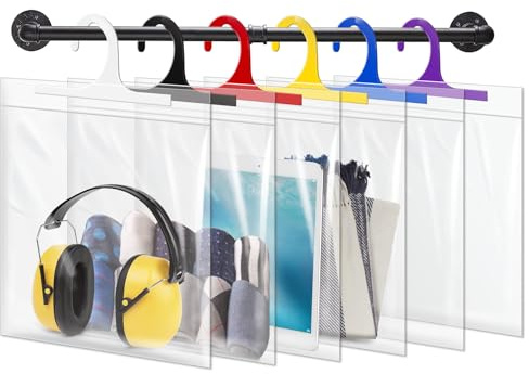 24 Stück hängende Aufbewahrungstaschen, Kopfhörer-Aufbewahrungstaschen, bunte große Haken, 25,4 x 31,8 cm, transparente Plastiktüten für Klassenzimmer, Bibliothek und Apotheke