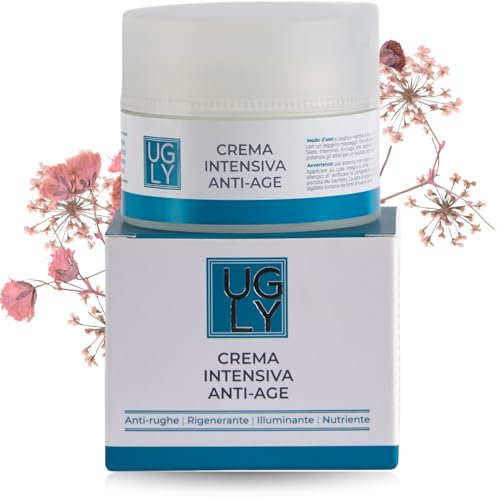 UGLY | Crema Intensiva Anti-Age da 50ml per Viso e Pelle Effetto Antirughe Acido Ialuronico con Cellule Staminali, Acido Lattobionico Antimacchia Esfoliante contro Rughe e Linee Sottili