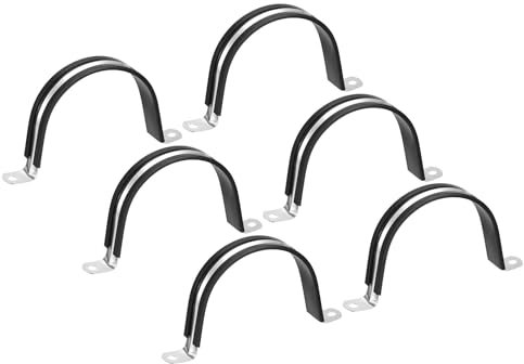 TA-VIGOR 6Pcs Black U-Shaped Pipe Strap / Cable Clamp, 100mm Rubber Cushioned Stainless Steel Hose Clamp Tube Holder for Pipe Tube Wire Fixing, Laying Plumbing, Electricity, Exhaust