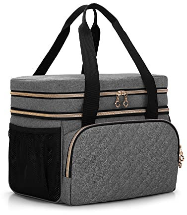 Luxja Double Layer Breast Pump Bag Compatible with Spectra S1 and S2, Pump Bag for Breast Pump and Extra Parts (Suitable for Home or Travel Use, Patent Design, Bag Only), Grey