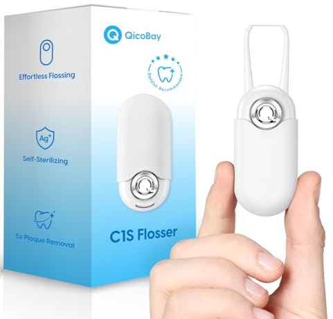 QicoBay C1S Reusable Flosser Set, Auto-Restringing Flosser with Replaceable Floss Capsule, Multi-Hygiene, Portable Travel Floss, Recyclable Zero Waste, Unflavored (Shell White)