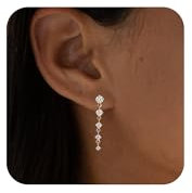 LunarCharm Boucles d'oreilles pendantes en or pour femme, boucles d'oreilles délicates en or plaqué or 18 carats pour femmes, boucles d'oreilles hypoallergéniques, longues boucles d'oreilles simples