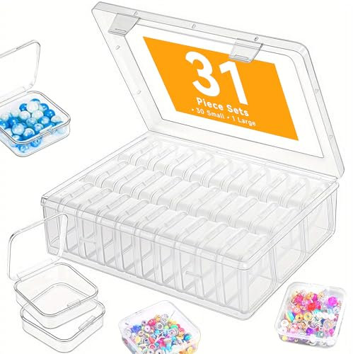 Rhimooay Kleine Aufbewahrungsboxen (5,5 x 5,5 x 2cm), 30 Teilige Mini Aufbewahrungsbox, sortierboxen für kleinteile, bügelperlen box für Aufbewahrung von Pillen, Schmuck, und Kleinteilen verwendet
