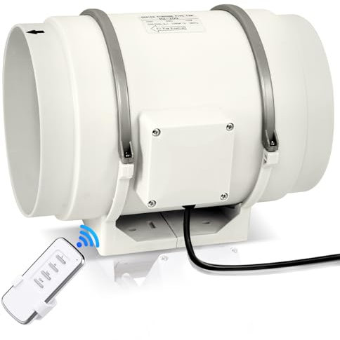 Bellanny Inline Duct Fan 200mm 8” with Dual Speed Controller, 120W Bathroom Extractor Fan Efficient Quiet EC Motor IP44 Waterproof inline extractor fan for Ducting Vents Kitchen Grow Tents Hydroponics