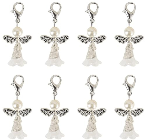HERZONE 40pcs Schutzengel Anhänger klein Schutzengel Gastgeschenke Hochzeit Taufe Perlenengel Konfirmation Geburtstag Handmade Geschenk für Gäste (Silber)