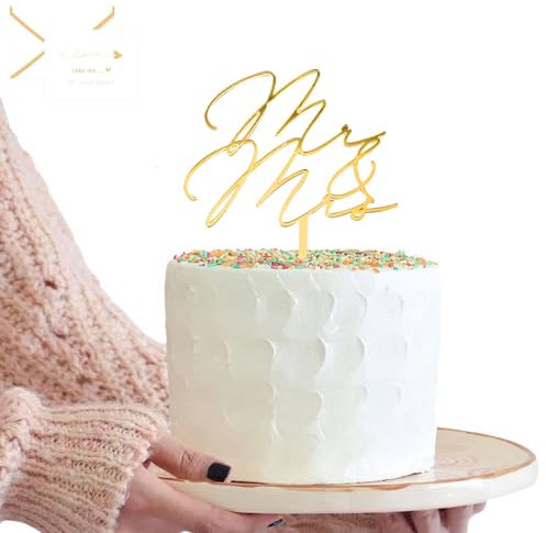 SwirlColor Hochzeitstortenaufsatz Goldglitzer Acryl Mr & Mrs Personalisiert mit Karte für Verlobung, Hochzeit, Brautparty, Jahrestag, Geburtstag - Vertikaler Stand