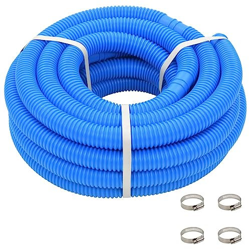 Tuyau de piscine avec colliers de serrage Bleu 38 mm 12 m