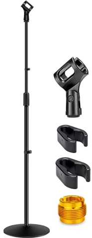 GLEAM Microphone Stand, Mic Stand Floor Detachable Boom Mic Arm Stands with Weighted Round Base, Height Adjustable from 34 to 60