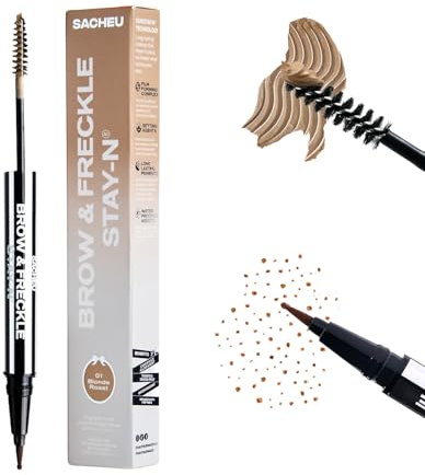 Sacheu Brow & Freckle STAY-N, 2-in-1 Brow Gel & Freckle Pen, Blonde Roast | Dual-ended eyebrow tint & freckle stamp, longwear, transfer & smudge-proof, water-resistant, infused with peptides