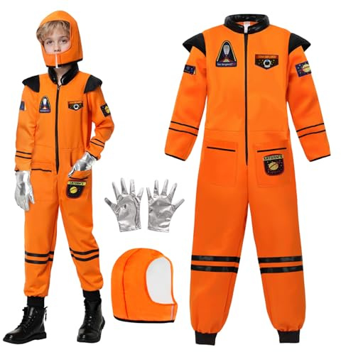BNLIK Astronaut Kostüm Jumpsuit für Kinder: Astronauten Raumanzug Space mit Helm Handschuhe, Astronautenkostüm Perfekt für Kleinkinder Pretend Role Play Karneval Dress up
