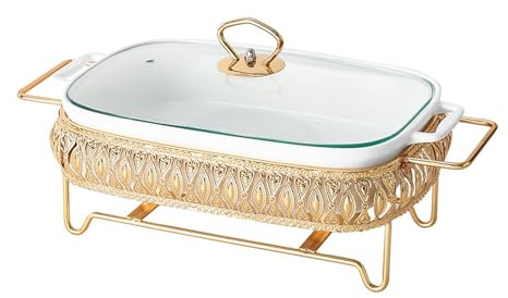 Ovales Keramik-Chafing-Dish-Set, Hot Pot mit Deckel, Lebensmittelpfanne und Brennstoffhalter, Tablett zum Aufbewahren von Lebensmitteln für Hochzeiten, Catering, Partys(12l)