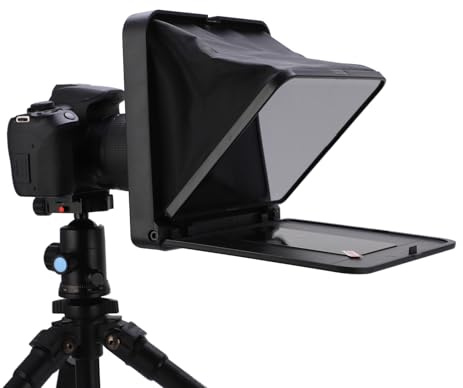 CHICIRIS TC7 Foldable Portable Teleprompter for Phone Tablet SLR Camera with Remote Control, High Compatibility with Different Adapter Rings for Video Recording