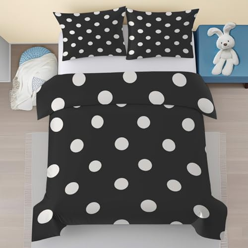 Generisch Gepunktet Bettwäsche 135x200, Punkte Schwarz Weiß Bettwäsche-Sets 2 Teilige, Modern Geometrie Weiche Mikrofaser Bettbezug mit Reißverschluss 135 x 200 cm & 1 Kissenbezug 80 x 80 cm