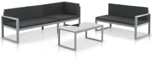 QJBSAVVA 3-TLG. Garten-Lounge-Set Schwarz Aluminium Gartengarnitur mit Tisch und Sofas Modernes Design Robustes wetterfestes Balkonmöbel für Terrasse Garten Balkon Indoor Outdoor