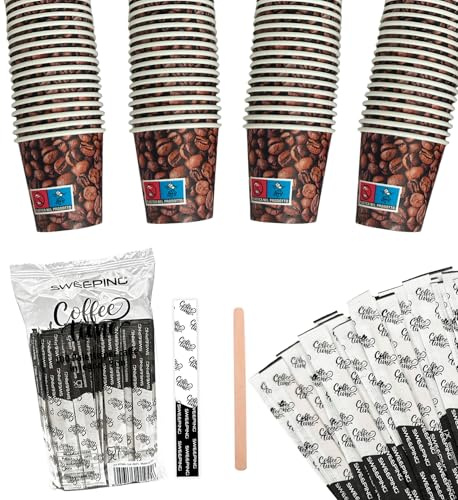 SWEEPING Kit bicchieri caffe e palette 500 Bicchierini Caffè + 500 Palette - Bicchieri 65 ml in Carta e Palettine Usa e Getta Riciclabile, Decorato