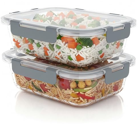 Arendo - Lunchboxen Glas - Frischhaltedosen für Lebensmittel mit Deckel luftdicht - 2er Set - 1520 ml - für Mikrowelle Ofen Gefrierschrank - Spülmaschinen geeignet - Vorratsdosen Meal Prep Boxen Set