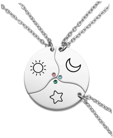 Jovivi BFF Necklaces for 3/4 Stainless Steel Sun and Moon Star Cloud Friendship Puzzle Matching Necklaces for Best Friends Sisters Forever Jewelry Gifts, Stainless Steel, No Gemstone
