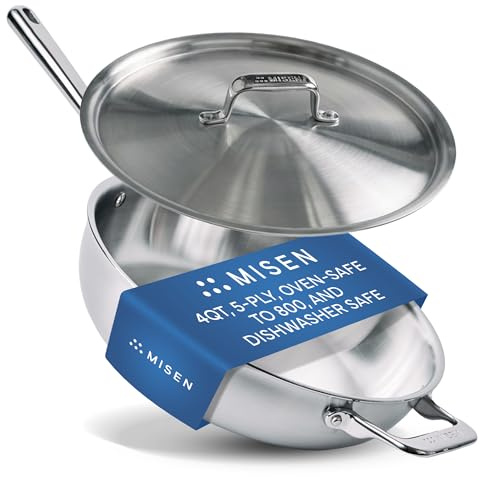 Misen 4-Quart All-Purpose Stainless Steel Pan - Versatile Everyday Pan for Searing, Sautéing, Simmering and One-Pot Meals - Even Heating, Dishwasher-Safe, Oven-Safe, Works on All Stovetops