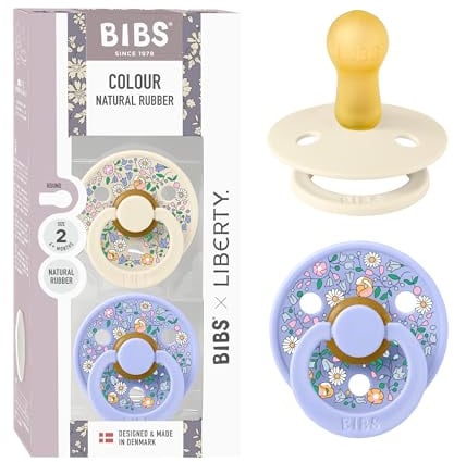 BIBS Colour Liberty Schnuller 2er-Pack, BPA-frei, Kirschform Nippel. Naturkautschuk/Latex, Hergestellt in Dänemark, Größe 2 (6-18 Monate), Ivory/Hush