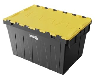 RACK IT STACK IT Large Stackable Storage Tote Boxes with Attached Lids, 62 Litre Capacity, 30kg Load, Choice of Coloured Lids (Yellow)