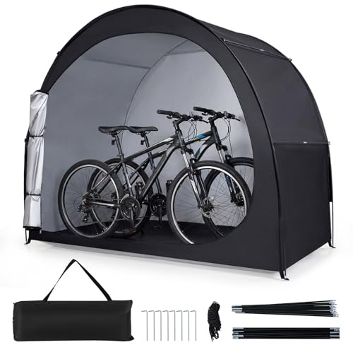 COSTWAY Tienda de Campaña para Bicicleta Portátil, Cobertizo de Almacenamiento de Bicicletas con Tejido Oxford Impermeable, Puerta con Cremallera, Bolsa de Trasnporte, 210 x 123 x 171 cm