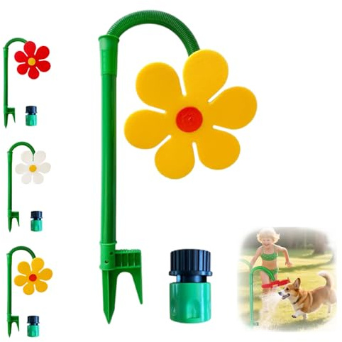 Crazy Daisy Sprinkler, 360° Drehbarer Blumen-Sprenger, Lustiger, Rotierender Sonnenblumen-Rasenregner, Bewässerungshilfe Für Garten, Rasen & Spielspaß (Gelb)