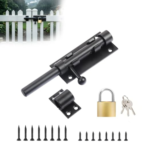 6 Inch Slide Gate Latch Bolt 160mm, Door Lock Bolt with Padlock & Screws | 304 Stainless Steel, 14mm Dia Bar, Weatherproof Gate Latch for Wooden Gates, Garden, Fence, Shed, Barn Doors, Garage, Bedroom