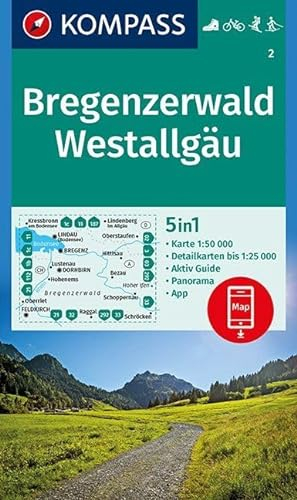 KOMPASS Wanderkarte Bregenzerwald, Westallgäu: 5in1 Wanderkarte 1:50000 mit Aktiv Guide, Detailkarten und Panorama inklusive Karte zur offline ... Langlaufen. (KOMPASS-Wanderkarten, Band 2)