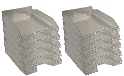 Exacompta 12327D 10er Pack Premium Briefablage Ecotray DIN A4. Ideale Briefkörbe für Ihre Organisation. Robuste und stapelbare Ablagekörbe grau transluzent