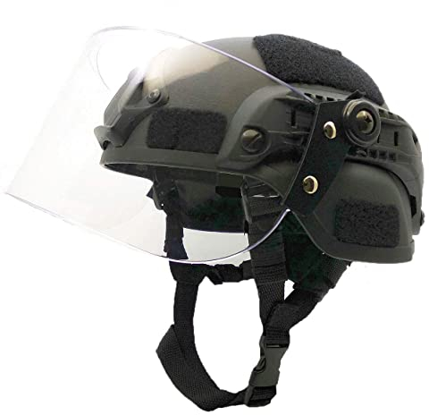 Airsoft MICH 2000 ACH Taktischer Helm mit klarem Visier NVG-Halterung und Seitenschiene (schwarz)