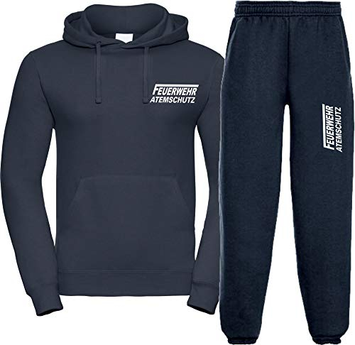Kapuzen-Jogginganzug Navy, Feuerwehr ATEMSCHUTZ langes F weiß L