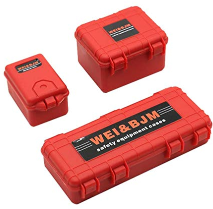 KEEDA Kunststoff Mini Gepäck Koffer Aufbewahrungsbox Werkzeugkasten Simulation Dekoration Zubehör für 1:10 RC Crawler TRX4 Axial SCX10 90046 CC01 D90 (Rot)