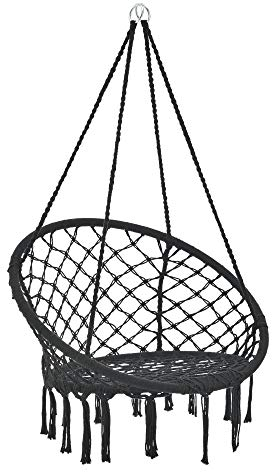 casa.pro Hängesessel Tampico bis 100 kg Hängesitz Innen und Außen Hängestuhl Hängeschaukel Indoor Outdoor Hängekorb Schwarz