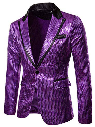 AY8 Blazer Uomo Elegante Slim con Paillettes Cappotto Vestito Uomo Completo Semplice Giacca Uomo Autunno Taglie Forti Moda Cerimonia Formale Matrimonio Festa Spettacolo (viola, S)