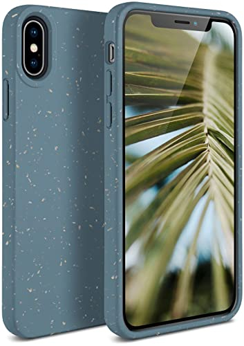 ONEFLOW Sama Sama Coque compatible avec Apple iPhone X/iPhone XS, coque de protection durable, en fibres végétales, biodégradable, sans plastique, végétalienne et respectueuse de l'environnement, bleu
