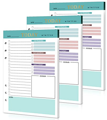 A5 To Do Liste Nachfüllpapier Tagesplaner undatiert 3 Packungen 6 Löcher 150 Blätter A5 Nachfüllbare Refill Paper Daily Planner mit TO-DO-Liste, Zeitplan beidseitig Bedruckt