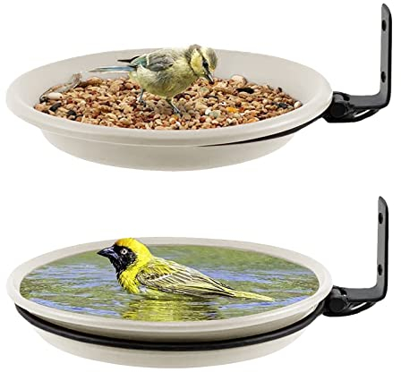 Bseical 2 Piece Wall Mounted Bird Feeder, Bird Bath for Garden, Fence Bird Feeder Tray,Deck Bird Feeder Tray, Attracting Wild Birds,Bird Water Feeder for Installed on Trees, Balcony, Outdoor Walls