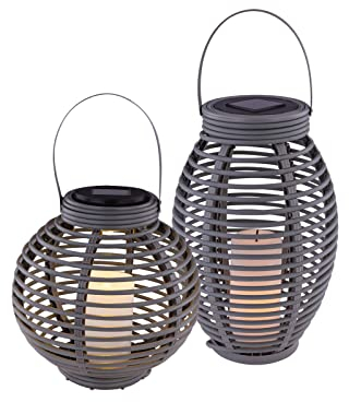 Solarlaternen 2er SET in Rattanoptik hängend oder stehend, Höhe 35 & 23cm