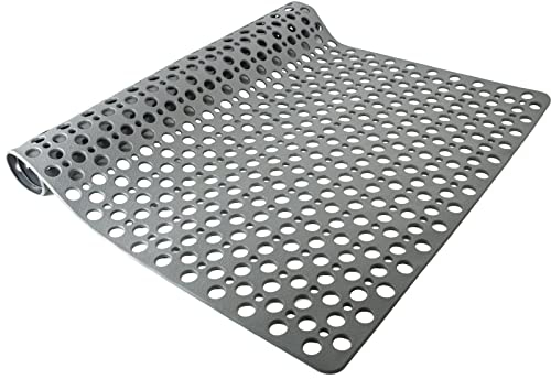 Tiamo Rutschfeste TPE-Dusch- und Badematte, 89,9 x 59,9 cm, große Duschmatte mit Saugnäpfen und großen Ablauflöchern, ideal für ältere Menschen zum Spazierengehen in der Dusche, Grau