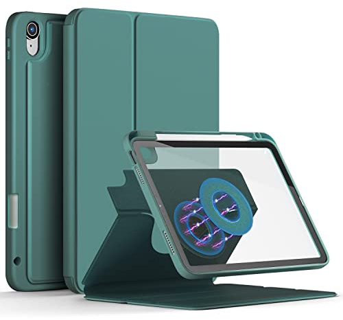 DINGGUAGUA Custodia per iPad 10 Generation 10.9 Pollici 2022 A2757/A2777,Staccabile Cover con Rotazione 360° Funzione Supporto,e Auto Sveglia/Sonno,Verde scuro