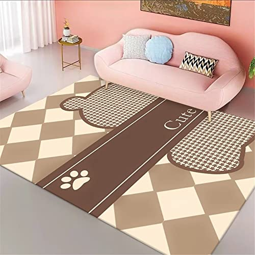 Teppich Wohnzimmer Weich rutschfest Teppich Wohnzimmer Braun Plaid Cartoon Bären Muster Sofa Arbeits Zimmer Teppich Home Teppich 160X230Cm Schlafzimmer Bettvorleger Esszimmer Teppiche Braun 5Ft