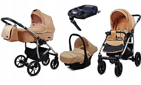 BabyLux® Kinderwagen Set 4 in 1 - Qbaro - incl. Babywanne, Buggy Sportsitz, Auto-Babyschale, ISOFIX-Basisstation - Autositz - Kinderwagenset - Kombikinderwagen mit Wickeltasche usw.