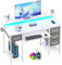 BEXEVUE120x50 Office Desk with LED & Power Outlets, Computer Table with Keyboard Tray, Modern Gaming Desk with 4 Reversible Drawers, Large Storage Shelf Workstation for Study, Home Office, White